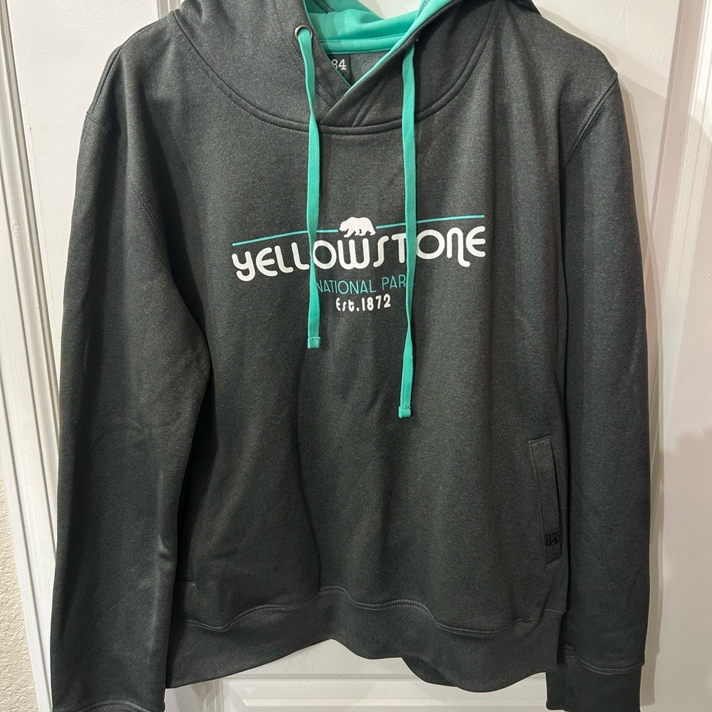 Gray Yellowstone Hoodie with Teal Accents